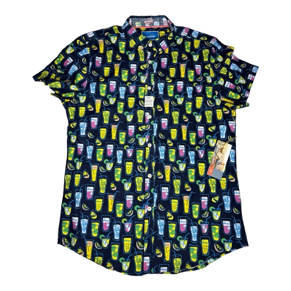 NWT Made To Live NYC Men's slim fit button down cocktails print short sleeve - Picture 6 of 7